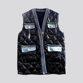 Fashionable denim puffer vest for women