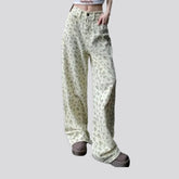 Fashionable flower patterned women's jeans pants