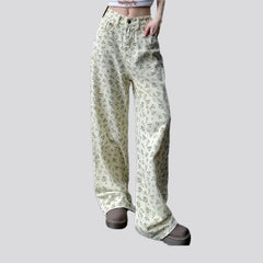 Fashionable flower patterned women's jeans pants