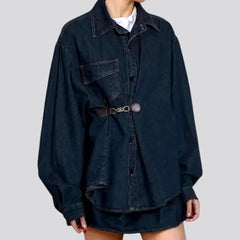 Fashionable medium length women's jean jacket