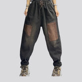 Fashionable medium rise denim joggers for ladies