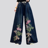 Fashionable medium rise women's denim culottes