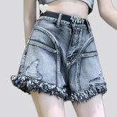 Fashionable ragged fit denim shorts for women