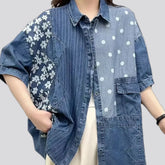Fashionable striped patchwork women's jean shirt