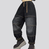 Fashionable warm panelled women's jeans joggers