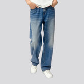 Fashionable whiskered straight fit men's jeans