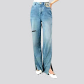 Fashionable wide fit torn women's jeans