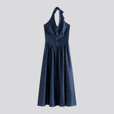 Flared maxi casual denim dress