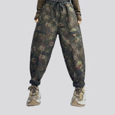 Floral mid rise jean joggers for women