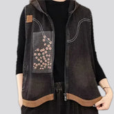 Floral oversized jeans vest for ladies