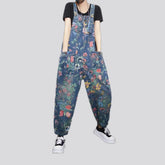 Floral print denim overall for ladies