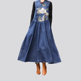 Frayed hem a-line boho jeans dress