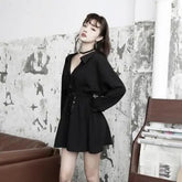 Gothic Belted V Collar Mini Dress Shirt