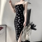 Gothic Butterfly Velvet Bodycon Slit Dress