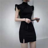 Gothic Cheongsam Style Ruffles Mini Dress