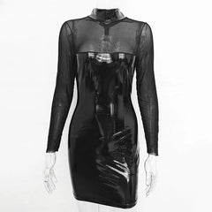 Gothic Clubwear PU Mesh Bodycon Dress
