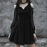 Gothic Cold Shoulder Mesh Sleeve V Neck Dress