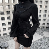 Gothic Cyberpunk Cheongsam Style Buckle Straps Mini Dress