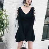 Gothic Harajuku Punk Sexy Lace Up Sleeves Mini Dress