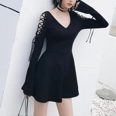 Gothic Harajuku Punk Sexy Lace Up Sleeves Mini Dress