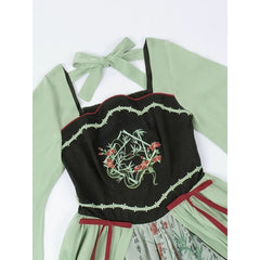 Green Bamboo Paint Tang Long Sleeve Dress