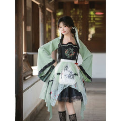 Green Bamboo Paint Tang Long Sleeve Dress