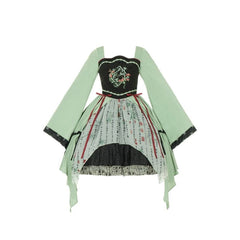 Green Bamboo Paint Tang Long Sleeve Dress