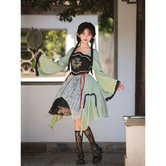 Green Bamboo Paint Tang Long Sleeve Dress
