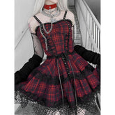 Grunge Plaid Red Black Strappy Dress