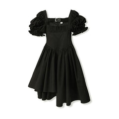 Harajuku Style Gothic Irregular Vintage Puff Sleeve Black Dress EE0870