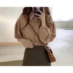 Hazel - Autumn 2PCS Set Vintage High Waist Dress And Puff Sleeve Blouse