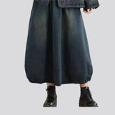 High-rise balloon dark stonewashed jeans skirt