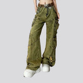 High-rise cargo slouchy jeans for women