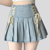 High waist bleached denim skort