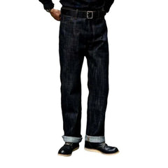 High-waist buttoned self-edge jeans for men