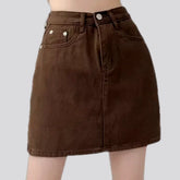 High waist color denim jean skirt