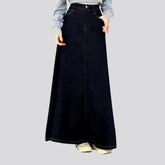 High-waist dark casual jeans skirt