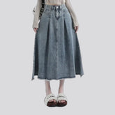 High waist pleated casual jean skirt