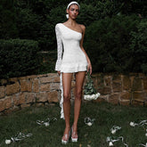 One-Shoulder Dress With Flowing Sleeves