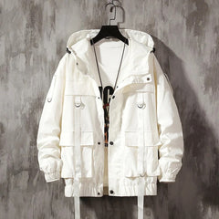 Function Ribbon Multi-pocket Hooded Jacket