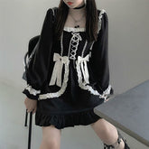 Japanese Gothic Black Kawaii Bow Mini Dress