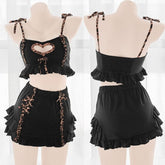 Japanese Kawaii Black Lingerie Dress Leopard Maid Outfits