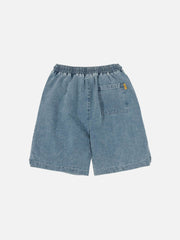 Letter Print Panel Denim Shorts
