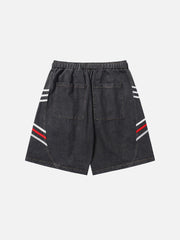 Washed Stripes Patchwork Denim Shorts