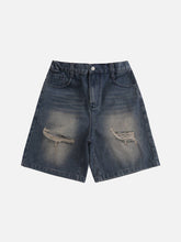 Distressed Washed Denim Shorts