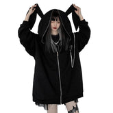 Dark Fold-eared Rabbit Chain Zip Up Hoodie