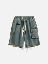 Washed Fringe Denim Shorts
