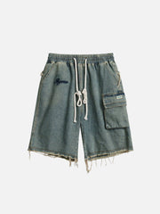 Washed Fringe Denim Shorts