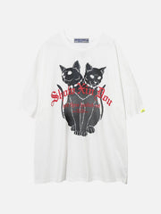 Abstract Two-Headed Cat Print Tee