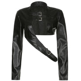 Techwear Irregular Buttons PU Cropped Coat